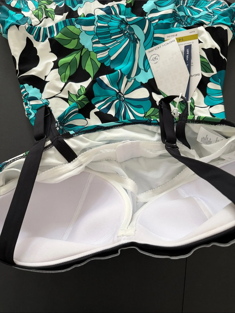 Beach House One-Piece Swim suit Teal, Green & Black Floral